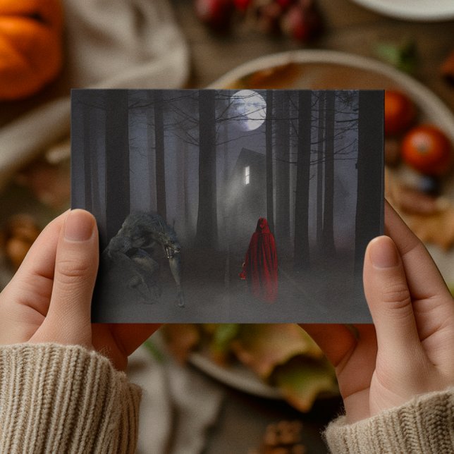 Cartão Postal Werewolf Little Red Riding Hood Spooky (Criador carregado)