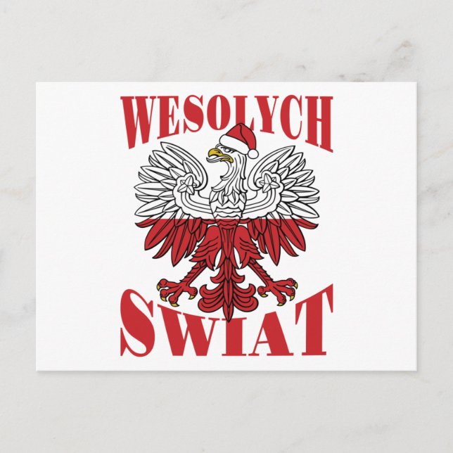 Cartão Postal Wesolych Swiat Polonês Eagle Santa Hat (Frente)