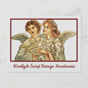 Cartão Postal Wesołych Świąt Retro Merry Christmas Card Polonês