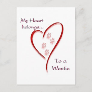 Cartão Postal West Highland White Terrier Hearts pertence