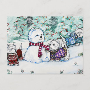 Cartão Postal West Highland White Terrier Snowman