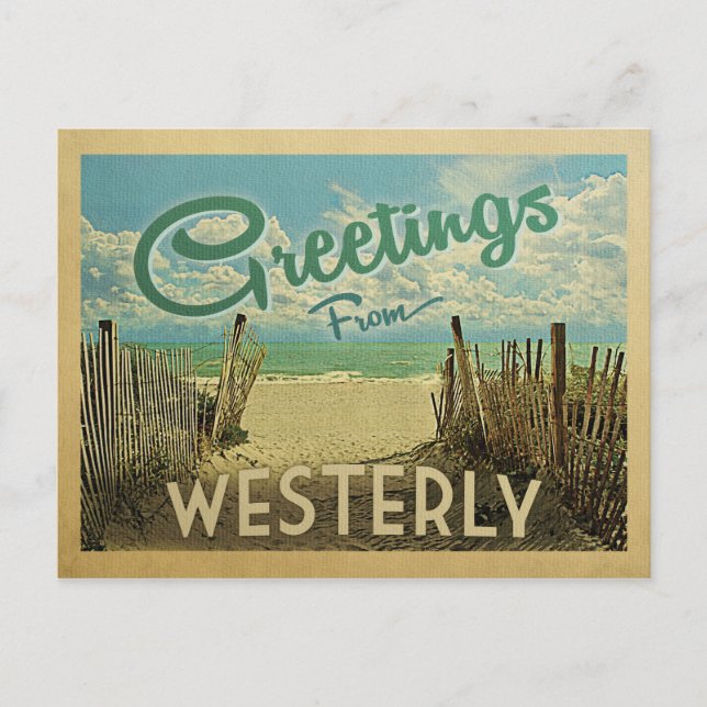Cartão Postal Westerly Beach Viagens vintage (Frente)