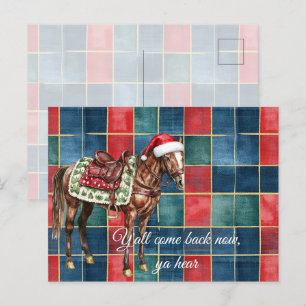 Cartão Postal Western Blue Red Horse Feliz Natal Y