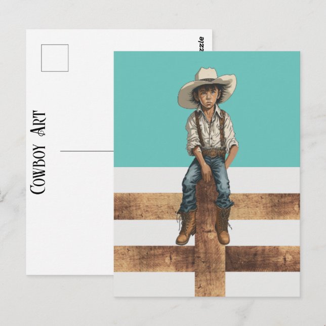 Cartão Postal Western Young Cowboy No Estilo De Ranhura Do País  (Frente/Verso)