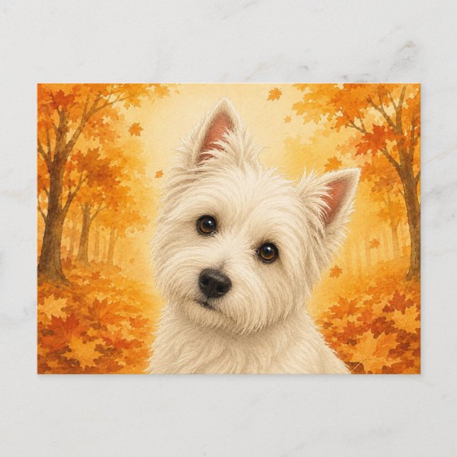 Cartão Postal Westie Autumn Forest Dog (Frente)