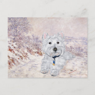 Cartão Postal Westie no Inverno