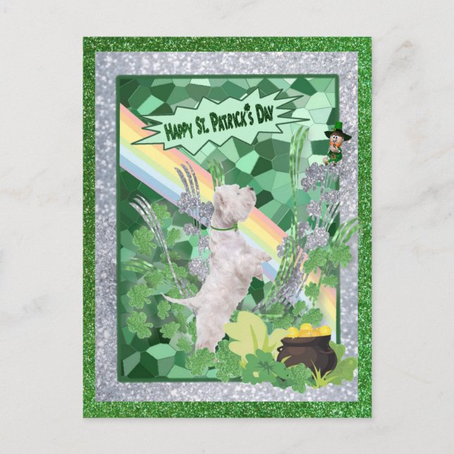 Cartão Postal Westie Puppy Número Dois Dia de São Patrício Feliz (Frente)