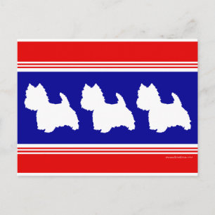 Cartão Postal Westie Silhueta Vermelho e Azul