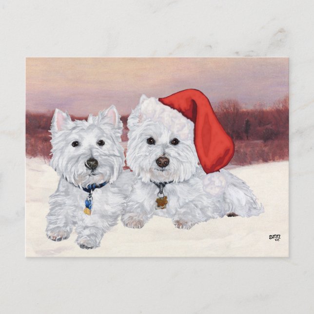 Cartão Postal Westies no Inverno (Frente)