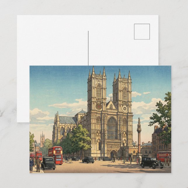 Cartão Postal Westminster Abbey Japanese Woodblock Print (Frente/Verso)