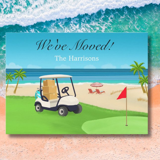 Cartão Postal We've Moved Golf Course Beach Moving Announcement (Criador carregado)