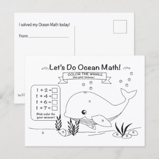 Cartão Postal Whale Ocean Math Coloring Postcard