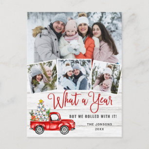 Cartão Postal What a Year 2021 Christmas Red Farm Truck 4 Photo
