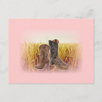Cartão Postal Wheat Field Western Country Botas para cowboy