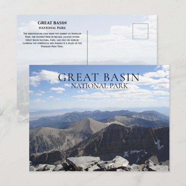 Cartão Postal Wheeler Peak Summit View Excelente Basin NP, Nevad (Frente/Verso)
