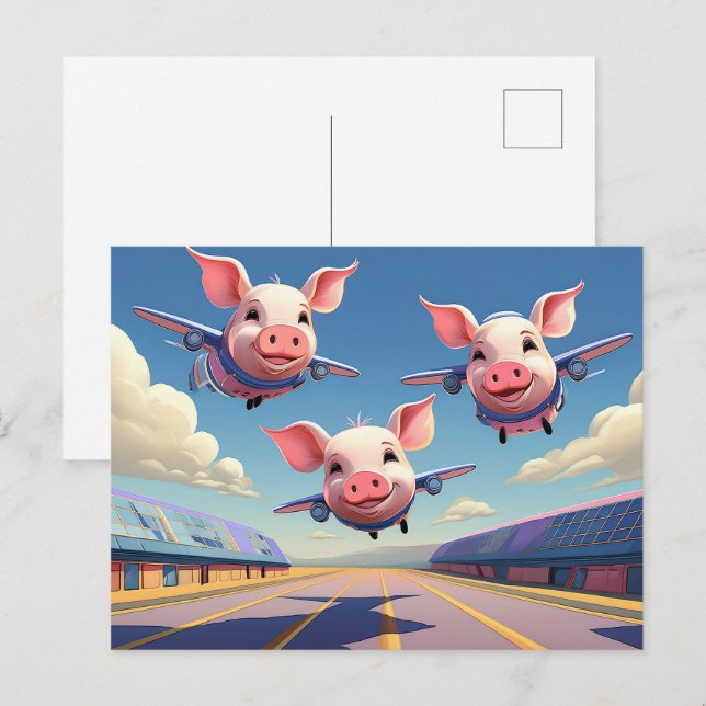 Cartão Postal When Pigs Fly Funny Pigs Airport (Frente/Verso)