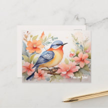 Whimcolor Watercolor Bird Floral Art