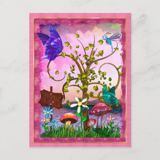 Cartão Postal Whimsey Gardens Fantasy Art (Frente)