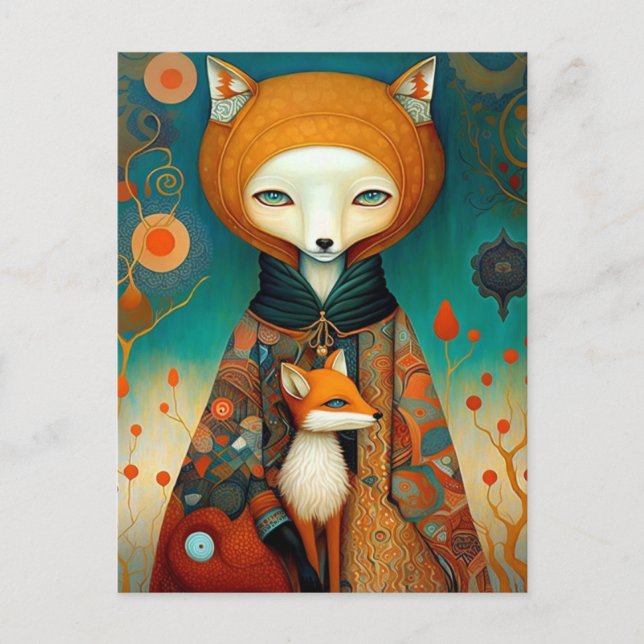 Cartão Postal Whimsic Fox Fantasy Art (Frente)