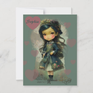 Cartão Postal Whimsic Kawaii Fairy Tale Girl
