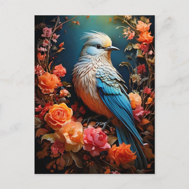 Cartão Postal Whimsic Nature Blue Bird (Frente)