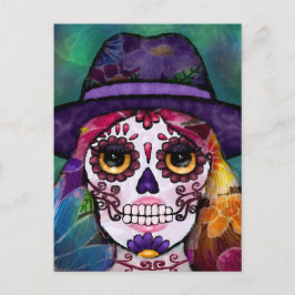 Cartão Postal Whimsical Abstract Floral Hippie Sugar Skull