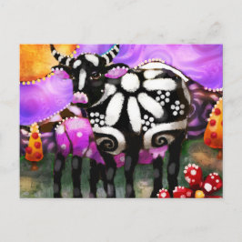 Cartão Postal Whimsical Abstract Momma & Baby Cow Funky Farm