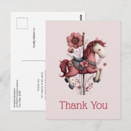 Cartão Postal Whimsical Carousel Horse Image Thank You