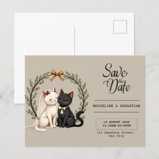 Cartão Postal Whimsical Cat Wedding Save the Date