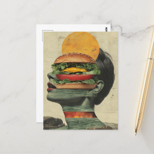 Cartão Postal Whimsical Cheeseburger Fantasy Retrato Design