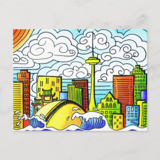 Cartão Postal Whimsical, Colorida, Linda Linha do Céu de Toronto