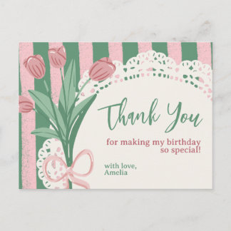 Cartão Postal Whimsical Coquette Tulip & Bow Custom Thank You