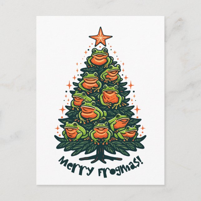 Cartão Postal Whimsical Croaks: Sapos Cantando 'Feliz Frogmas' (Frente)