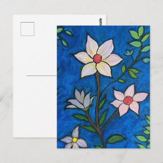 Cartão Postal Whimsical Flowers with Blue Background 