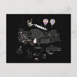 Cartão Postal Whimsical Illustrated Map of Turkey Travel