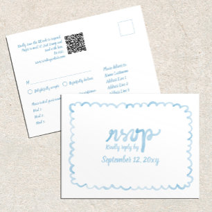 Cartão Postal Whimsical Light Blue QR Code Média Choices RSVP