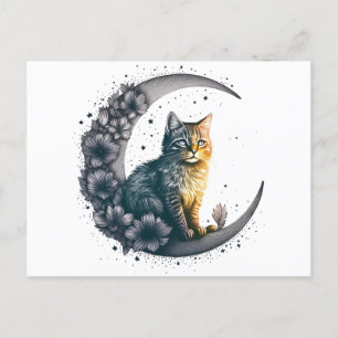 Cartão Postal Whimsical Moonlit Cat Art
