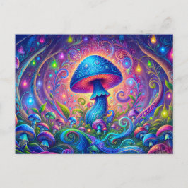 Cartão Postal Whimsical Mushroom World Psychedelic Nature Fantas