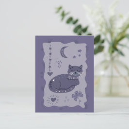 Cartão Postal Whimsical Night Cat Folk Art Postcard