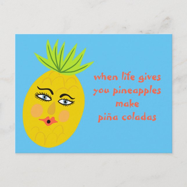 Cartão postal Whimsical Pineapple Piña Coladas (Frente)