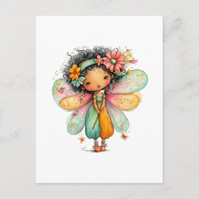 Cartão Postal Whimsical Rainbow Fairy Postcard (Frente)