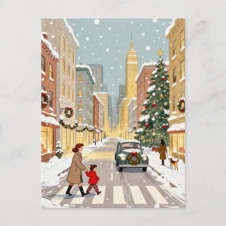 Cartão Postal Whimsical Snowy City Street Christmas