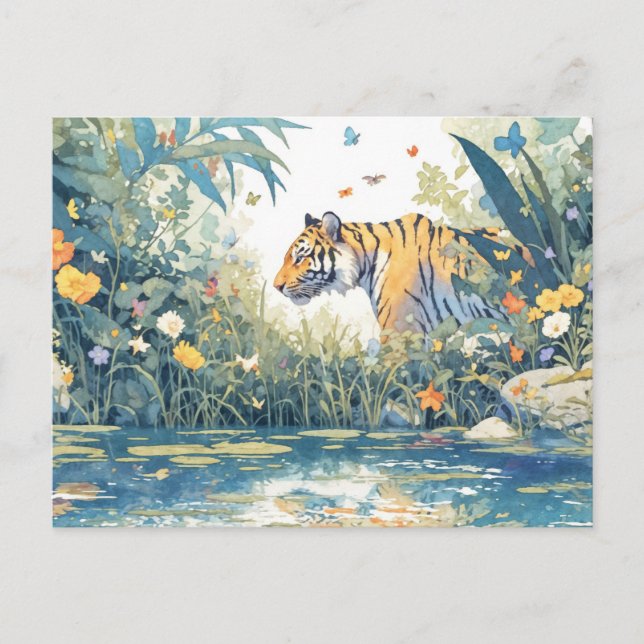 Cartão Postal Whimsical Tiger by Watercolor River (Frente)