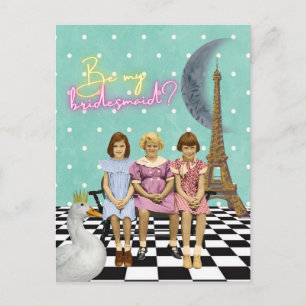 Cartão Postal Whimsical Vintage Kids Bridesmaid Request