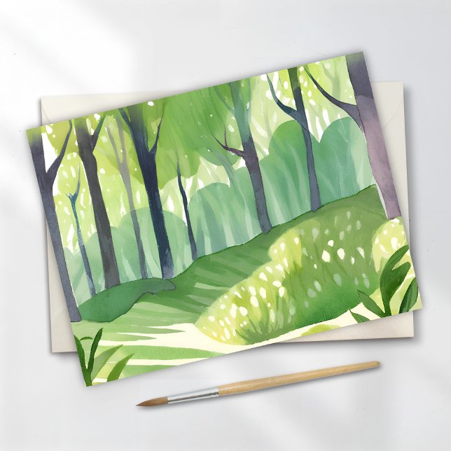 Cartão Postal Whimsical Woods | Paisagem de Aquarela Florestal (Criador carregado)