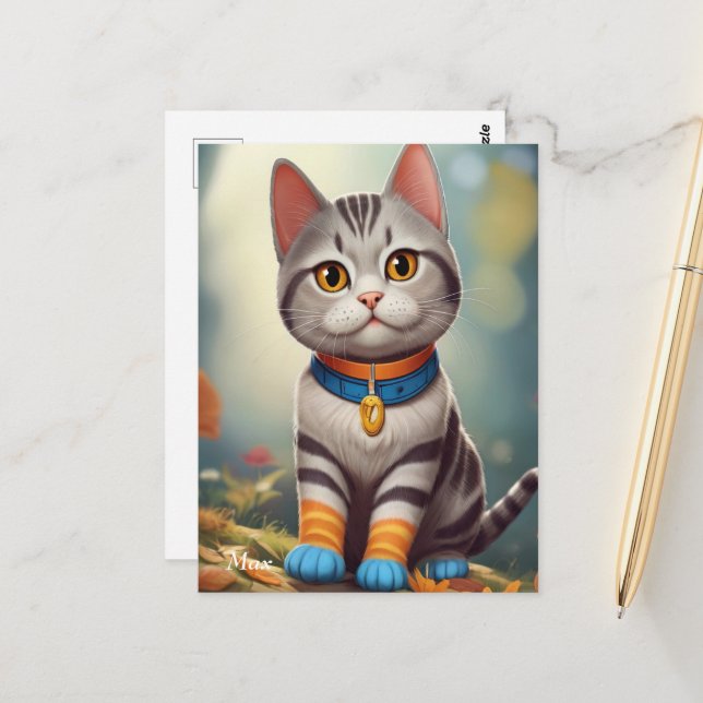 Cartão Postal Whimsland Woodland America Shorthair Cat (Frente/Verso In Situ)