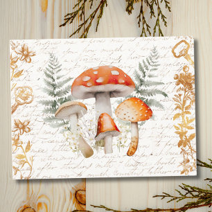Cartão Postal Whimssius Forest Mushroom Vintage - Letra Farmhous
