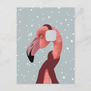 Cartão Postal Whimsso Cozy Winter Flamingo Com Scarf