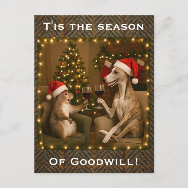 Cartão Postal Whippet and Squirrel Christmas greetings postcard (Frente)