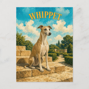 Cartão Postal Whippet, Arte de Cachorro em Aquarela Vintage